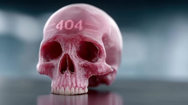 404 error skull, grim symbol of page not found and critical internet web connection failure, representing digital death and fatal system problems for online security