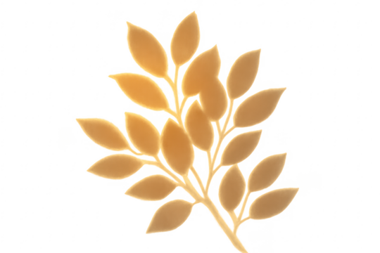 Golden branch with leaves on transparent background