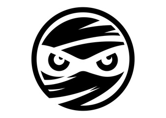 Black and White Ninja Mask Round Logo isolatd on White Background