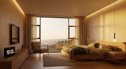Wake up to stunning mountain views in this modern master bedroom for a relaxing vacation getaway
