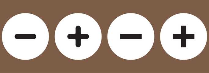 Plus and minus signs vector icons set. Mathematical symbols, add, subtract, right and wrong, pros and cons.
