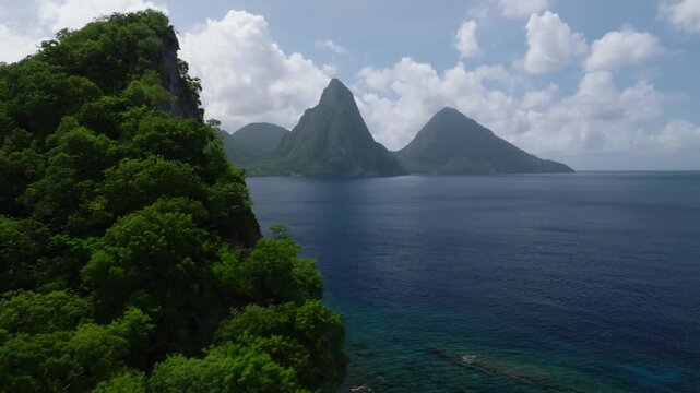 Aerial video of the iconic St Lucia Pitons (mountains) video 3