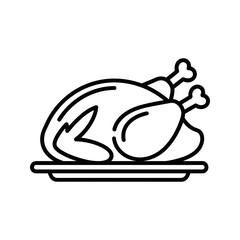 Roasted chicken dinner on a platter simple line art icon