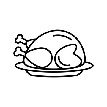 Roast chicken Thanksgiving dinner simple outline vector icon