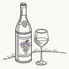 Illustration of a wine bottle and glass