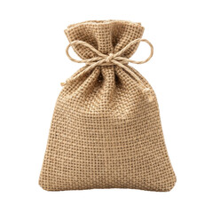 Small empty burlap sack tied with a natural string, perfect for gifts or rustic packaging