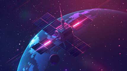 3d isometric satellite in orbit Solar Panels