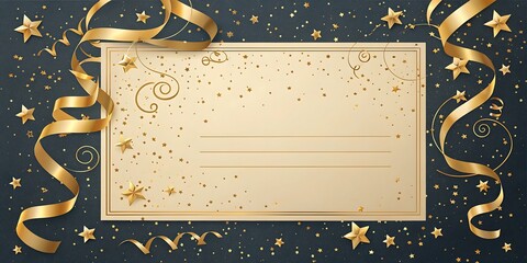 Elegant vintage certificate template with golden ribbons and sparkling confetti for award recognition and celebration