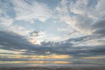 Karde Beach, Beautiful breathtaking sunset, sky with clouds, dark clouds over the ocean, nature background, A Beautiful evening sea-beach sunset, landscape, waterscape, seascape