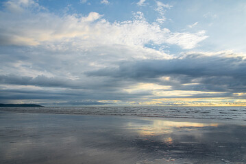 Karde Beach, Beautiful breathtaking sunset, sky with clouds, dark clouds over the ocean, nature background, A Beautiful evening sea-beach sunset, landscape, waterscape, seascape
