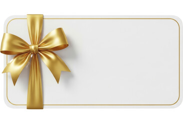 White Gift Card with Golden Bow on a transparent background, PNG image, PNG file