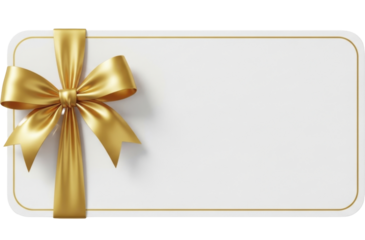 White Gift Card with Golden Bow on a transparent background, PNG image, PNG file