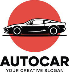 Silhouette of a sports car against a vibrant red sunset circle iconic automotive design