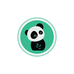 Cute Panda Bear Icon with Bamboo Leaf in a Green Circle