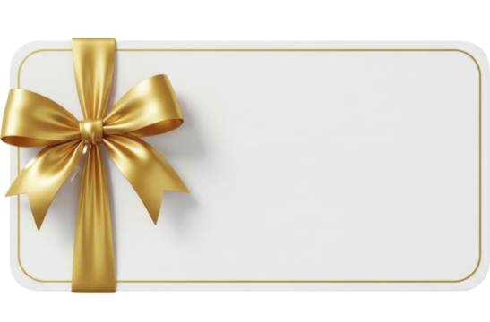 White Gift Card with Golden Bow on a transparent background, PNG image, PNG file