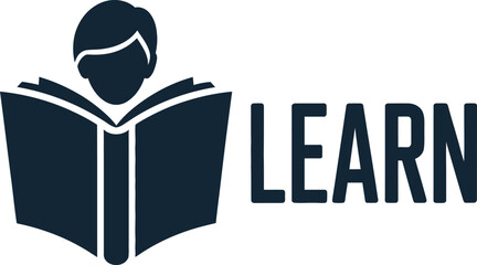 Pixel art person reading a book next to the word learn concept for education and knowledge