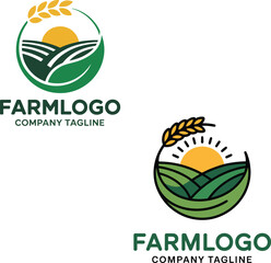 Organic farm sunrise logo design agriculture field sunrise wheat ear nature eco friendly concept