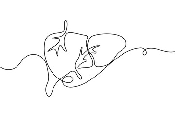 Human Liver anatomy continuous one line drawing on white background minimalist internal organ outline vector illustration