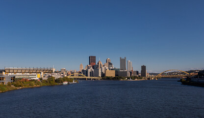 Fototapeta premium Cityscape of Pittsburgh, Pennsylvania. Allegheny and Monongahela Rivers in Background. Ohio River. USA