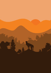 Minimalist Nature Landscape Flat Vector Background Illustration. Perfect for wildlife, nature design themes, calm, travel, outdoor, or eco concepts. 