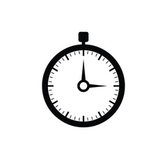 Black stopwatch icon with white face and black markings
