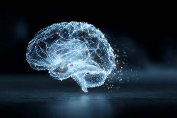Abstract glowing brain with network connections visualizes artificial intelligence, machine learning and science symbolizing innovation and creativity