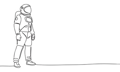 Continuous Line Drawing of an Astronaut Standing in a Spacesuit