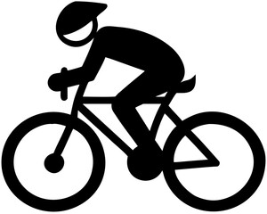 Person riding bicycle icon in solid black silhouette.Person riding bicycle icon in solid black silhouette