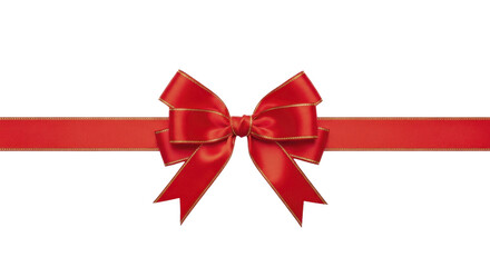  Red satin gift bow with gold trim and ribbon strip on a transparent background PNG file