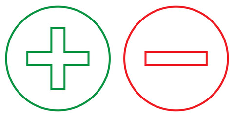 Obraz premium Set of plus & minus sign icons. Positive & negative symbol. Plus minus icon line. 