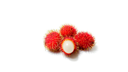 Fresh Rambutan Fruit Isolated on White Background Tropical Exotic Fruit Close Up