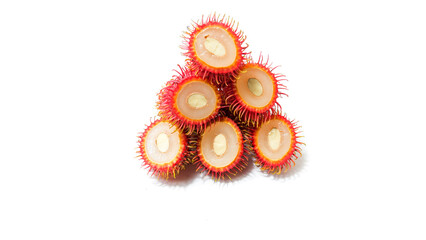 Stack of Fresh Rambutan Fruits Isolated on White Background