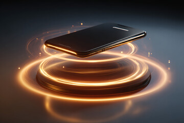 Sleek smartphone with golden energy swirls evokes modern technology, innovation, and connectivity in a dynamic, eye catching design