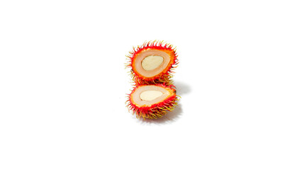 Two Halves of Rambutan Fruit Isolated on White Background