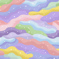 Padrão abstrato de formas onduladas em tons pastel com pontos brancos, criando um design suave e delicado.