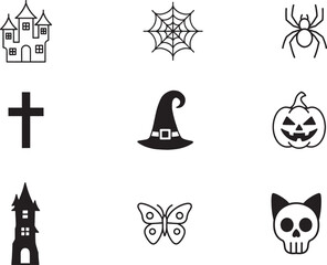 Halloween, Horror, and Spooky Holiday Vector Icons Set