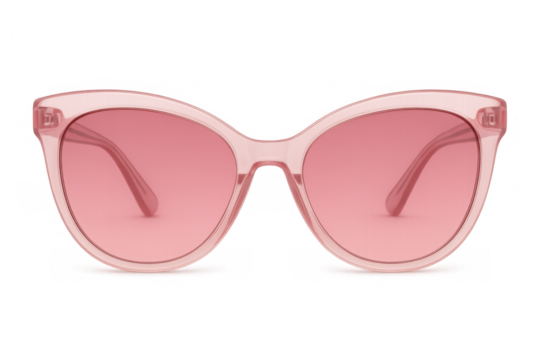 Pink cat eye sunglasses with clear frame, stylish fashion accessory for summer, isolated on transparent background