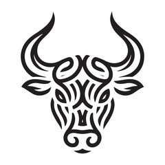 Naklejka premium Stylized bull head illustration in black and white design