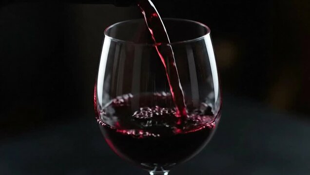 Crimson Cascade: The ruby-red elixir flows gracefully, a fine vintage wine is being poured into a delicate glass, capturing the essence of an elegant experience.