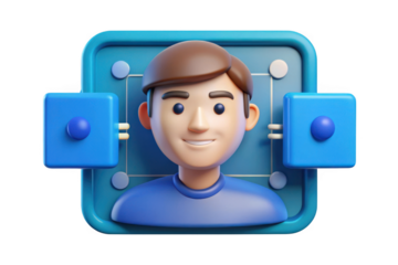 3d avatar character connection interface concept illustration, digital identity and user profile design isolated on transparent background