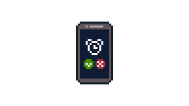 8-bit pixel art smart phone alarm clock screen. looped animation 4k 30fps