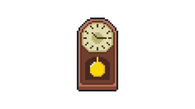 8-bit pixel art circle striking clock. looped animation 4k 30fps