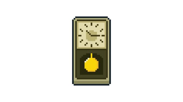 8-bit pixel art rectangle striking clock. looped animation 4k 30fps