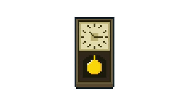 8-bit pixel art square brown striking clock. looped animation 4k 30fps