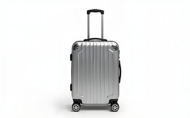 Silver metal suitcase wtih transparent background, vacation luggage in perspective view. High quality