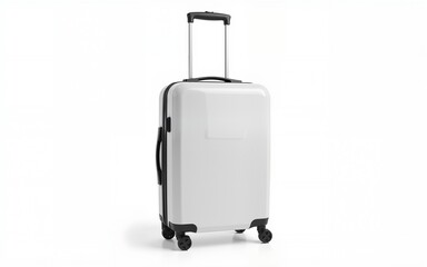 white travel suitcase isolated on transparent background, png. High quality