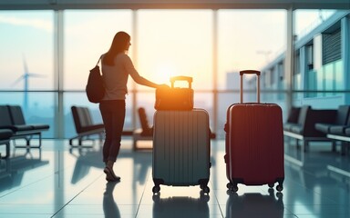 luggage suitcases at the airport for vacations and holiday AI Generated. High quality
