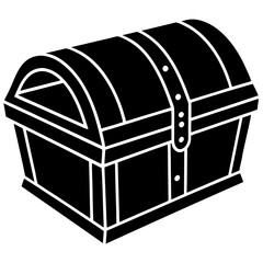 Black silhouette of an open treasure chest with straps