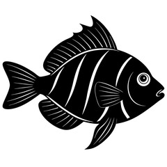 Stylized black silhouette of a striped fish