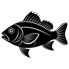 Stylized black silhouette of a fish with detailed fins and scales